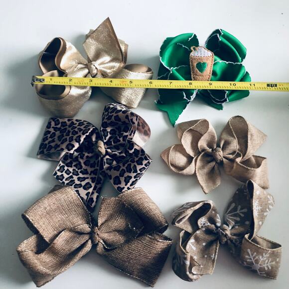 Set of 6 Baby Girl's Hair Bows Coffee Christmas Leopard Gold Southern Boutique - Picture 3 of 10
